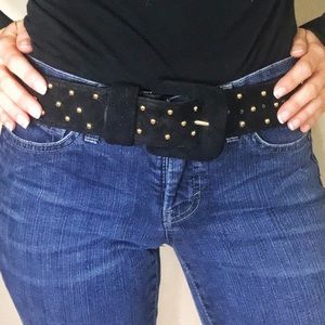 Vintage Anne Klein Black Felt Leather Gold Belt M